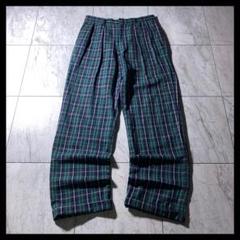 90s 日本製　チェック　スラックス　ヴィンテージ　ビンテージ　古着　レトロ 古着 60-70s Benchley タータン チェック ウール フレア