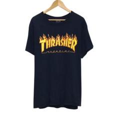 THRASHER スラッシャー　半袖Tシャツ　ファイアーパターンロゴ　ブラック