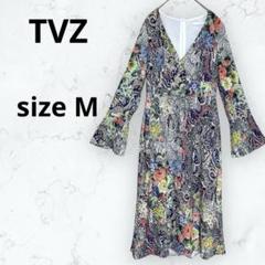 ＊TVZ＊ワンピース 総柄 花柄 ペイズリー風 フレア袖 カラフル 38 M