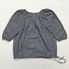 t1937 【古着】　ギンガムチェック　七分袖　ブラウス　カジュアル　M