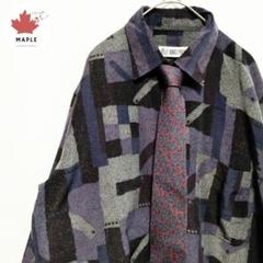 ネクタイシャツ　総柄　絵画柄　シルクネクタイ　ペイズリー柄　パープル　M