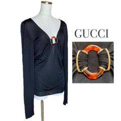 美品 GUCCI ロゴ金具 Vネック 長袖カットソー