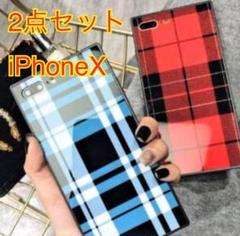 2点 iPhoneX グレンチェック チェック柄 カラフル