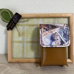 本革レザー　シガレットケース小物入れ　キャメル×アンティーク柄