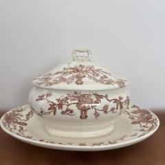 フランスアンティーク　ソーシエール　蓋付き　鳥　蓋の裏カケ　蓋にライン フランスアンティーク ソーシエール 蓋付き 鳥 蓋の裏カケ 蓋に