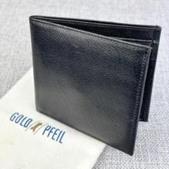 超美品ゴールドファイル☆メンズ2つ折り財布 小銭入れ有 本革 黒