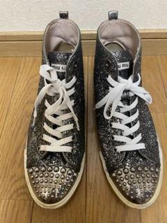 ミュウミュウ　MIUMIU エナメル スニーカー ハイカット 24.5 miu miu ミュウミュウ メッシュ フラットフォーム スニーカー