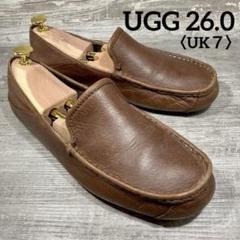309【人気】UGG レザースリッポン茶　26.0cm ボアインソール付/洗浄済