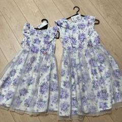 新品タグ有り。 花柄リボン付きワンピース 130cmと150㎝