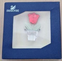 スワロフスキー　置物　小鳥と花　チューリップ SWAROVSKI スワロフスキー クリスタル 置物ピンク チューリップ