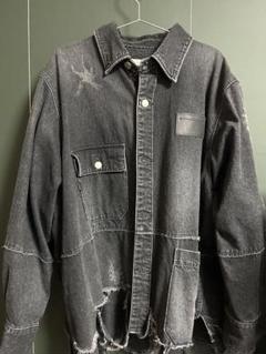 JieDa ブラックデニムジャケット ダメージ加工