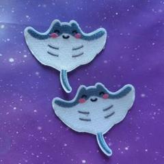 エイ　マンタ　海水浴　ダイビング　アイロンワッペン　海　スイミング　ブルー　水泳