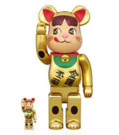 BE@RBRICK 招き猫 ペコちゃん 金運 ダブル小判 金メッキのサムネイル