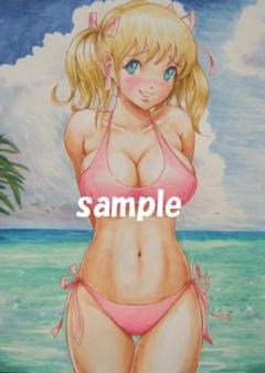 同人手描きイラスト　A5サイズ　水着少女