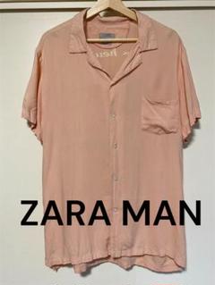 ZARA MAN ザラ　半袖シャツ 半袖トップス　バック刺繍　プリント　ピンク