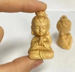 【ミニ ミニ女性観音仏像 置物 木彫り】仏様 大仏様 お守り 厄除けミニチュア
