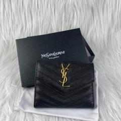 ⭐️極美品⭐️　サンローラン　YSLカサンドラ　クロコ型押し　三つ折り財布　黒 クーポン】SAINT LAURENT サンローラン クロコ 型押し 三つ折り