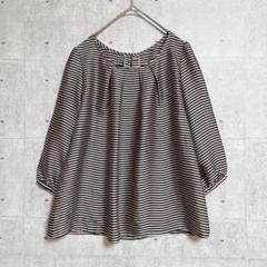 【NATURAL BEAUTY BASIC】ボーダーシフォンブラウス (S)