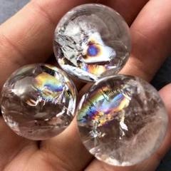 【虹入り！3個セット！残りわずか】天然石　アイリスクォーツ　水晶　丸玉のサムネイル