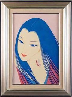 鶴田一郎　油彩　肉筆『蝶のタトゥーの女』表サイン　裏サイン　P6　額装　b388 鶴田一郎 油彩 肉筆『蝶のタトゥーの女』表サイン 裏サイン P6