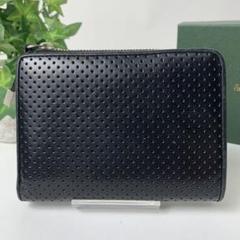 【美品】ポールスミス 2つ折り財布 パンチングレザー マルチストライプ 黒