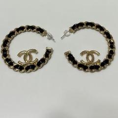 即日発送！シャネル ピアス ココマーク フープ ゴールド金具 2001年春01P CHANEL (シャネル) ココマーク チェーンフープピアス レディース