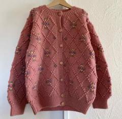 【ヴィンテージ】古着 ハーフボタン ニットセーター 異素材 花柄 ピンク レトロ ヴィンテージ】古着 ハーフボタン ニットセーター 異素材 花柄