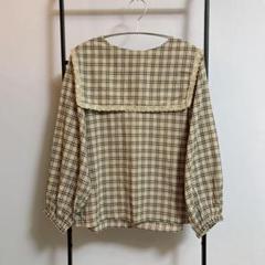 ehka sopo エヘカソポ レース衿チェック柄ブラウス ブラウン