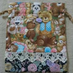 ハンドメイド くま柄の巾着袋(送料込み)