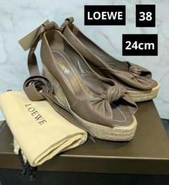 ロエベ LOEWE 厚底ウェッジソールパンプス 24cm相当 ブラウンレザー ロエベ LOEWE 厚底ウェッジソールパンプス 24cm相当 ブラウン
