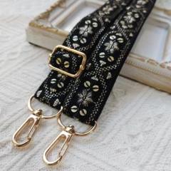 PM283 | インド刺繍リボン スマホショルダーストラップ　ブラック