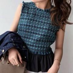 sheller シェリエ　ギンガムツイードペプラムトップス sheller オリジナルツイードペプラムトップス シェリエ - メルカリ