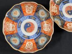 明治時代 伊万里焼 色絵金彩雀に兎図 5寸膾皿 2客セット