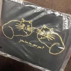 猫柄 ポーチ ブラック ゴールド フラワーリング