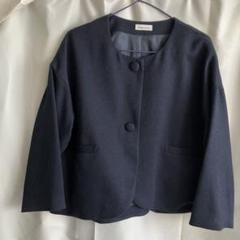 ネイビー ノーカラージャケット M
