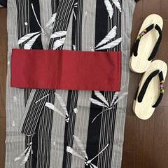 浴衣セット　とんぼ柄　ブラック/グレー　浴衣・帯・下駄3点セットのサムネイル