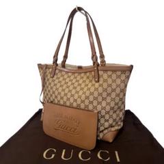 GUCCI グッチ トートバッグ ポーチ GGキャンバス ベージュ 247209 GUCCI グッチ 247209 GG柄 トートバッグ キャンバス×レザー