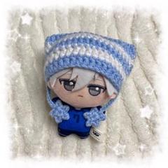 編み物 ちびぐるみ ぬい服 猫耳ニット帽 ライトブルー 水色
