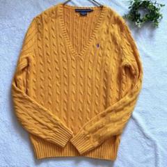 美品⭐️ラルフローレン　コットン　ケーブルニット　イエロー　ポニー刺繍　Ｖネック