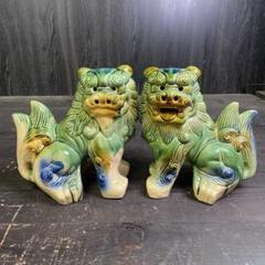 中国陶磁器　獅子形緑色陶器 中国陶磁器 獅子形緑色陶器