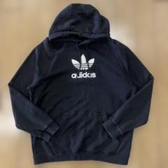 adidas プルオーバーパーカー トレフォイルロゴ 古着 黒 XLサイズ