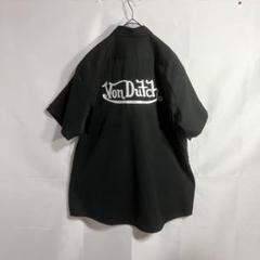 【ROEBUCKC/半袖ワークシャツ】von dutch刺繍/スカル/黒XL
