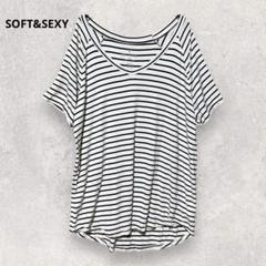 ソフトアンドセクシー ボーダー Tシャツ カットソー S ゆったり 3473