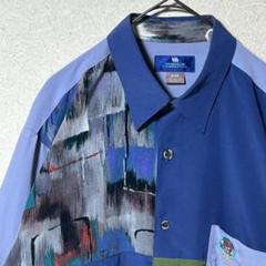 古着 レトロ アート 切り替え ポリシャツ とろみ 昭和 ヴィンテージ