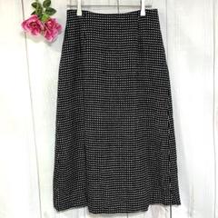 《美品》INED イネド ウール混スカート 黒×白 ドット柄 サイズ9 裏地付き