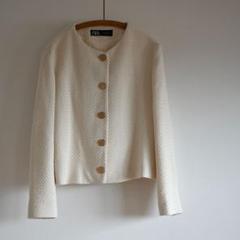 【美品】ZARA BASIC ザラ ノーカラーツイードジャケット Lサイズ ZARA - ZARA ツイードジャケット Sの通販 by ラナンキュラス