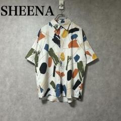 美品 シーナ SHEENA 半袖シャツ 抽象柄 ニュアンスペイント柄 アロハ