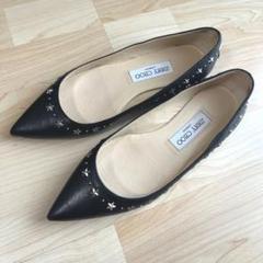 美品】JIMMY CHOO ブラック ポインテッドトゥ フラットシューズ