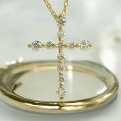 ●スタージュエリー　天然ダイヤモンドクロスネックレス　K18YG D0.24ct