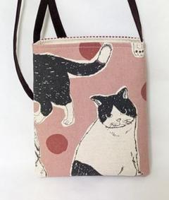 ハンドメイド・スマホポシェット・猫柄・ビッグネコ(ピンク)